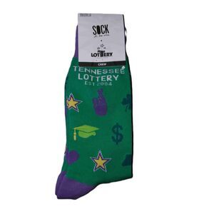 NWT Sock It To Me Green Purple Crew Socks Tennessee Lottery Print